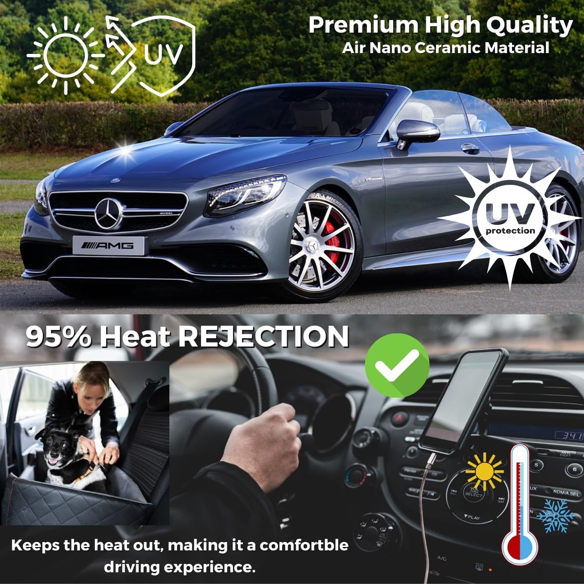 RockRose 35% Air Nano Ceramic Car Window Tint 20 in x 5FT 2PLY Charcoal Priva…