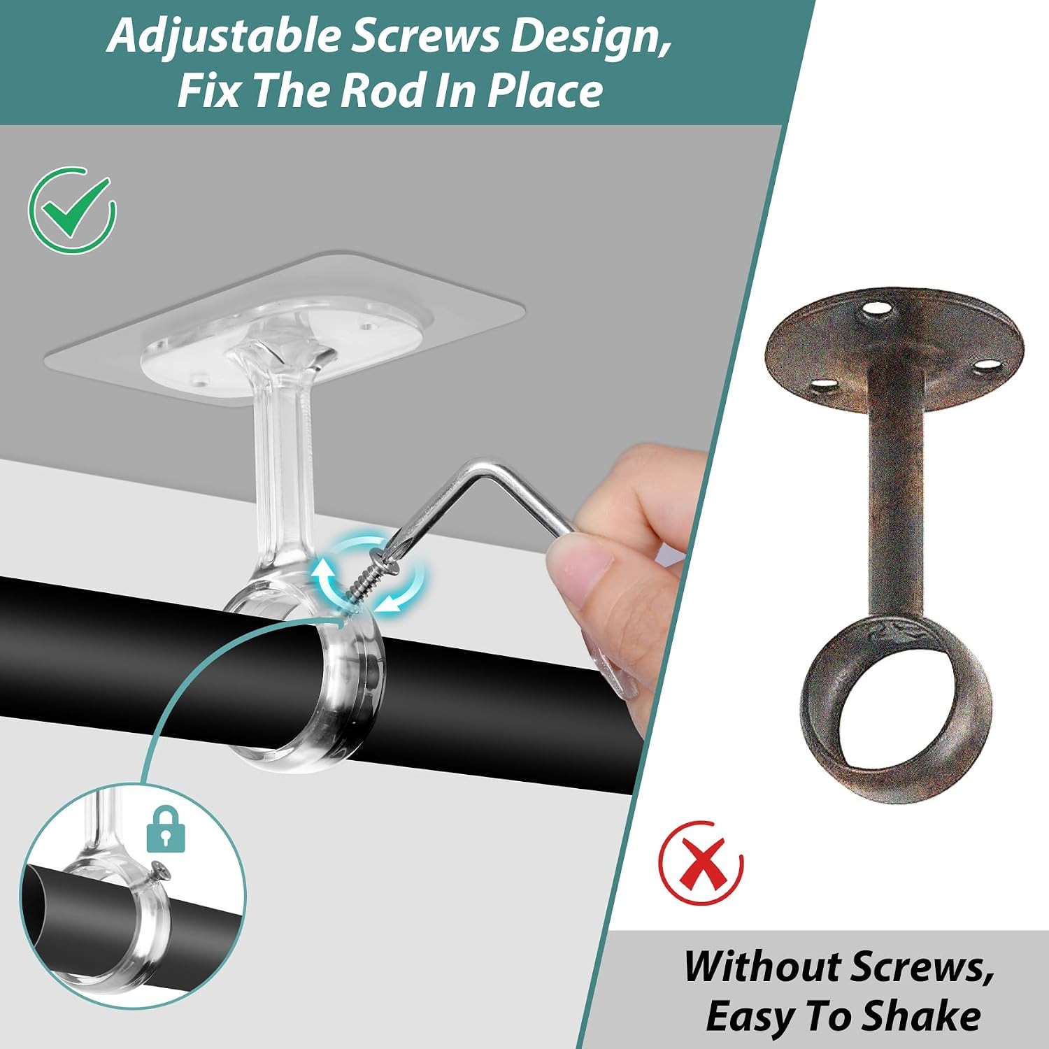 6-Pack No Drilling Ceiling Mounted Curtain Rod Brackets, Self Adhesive Curtain R