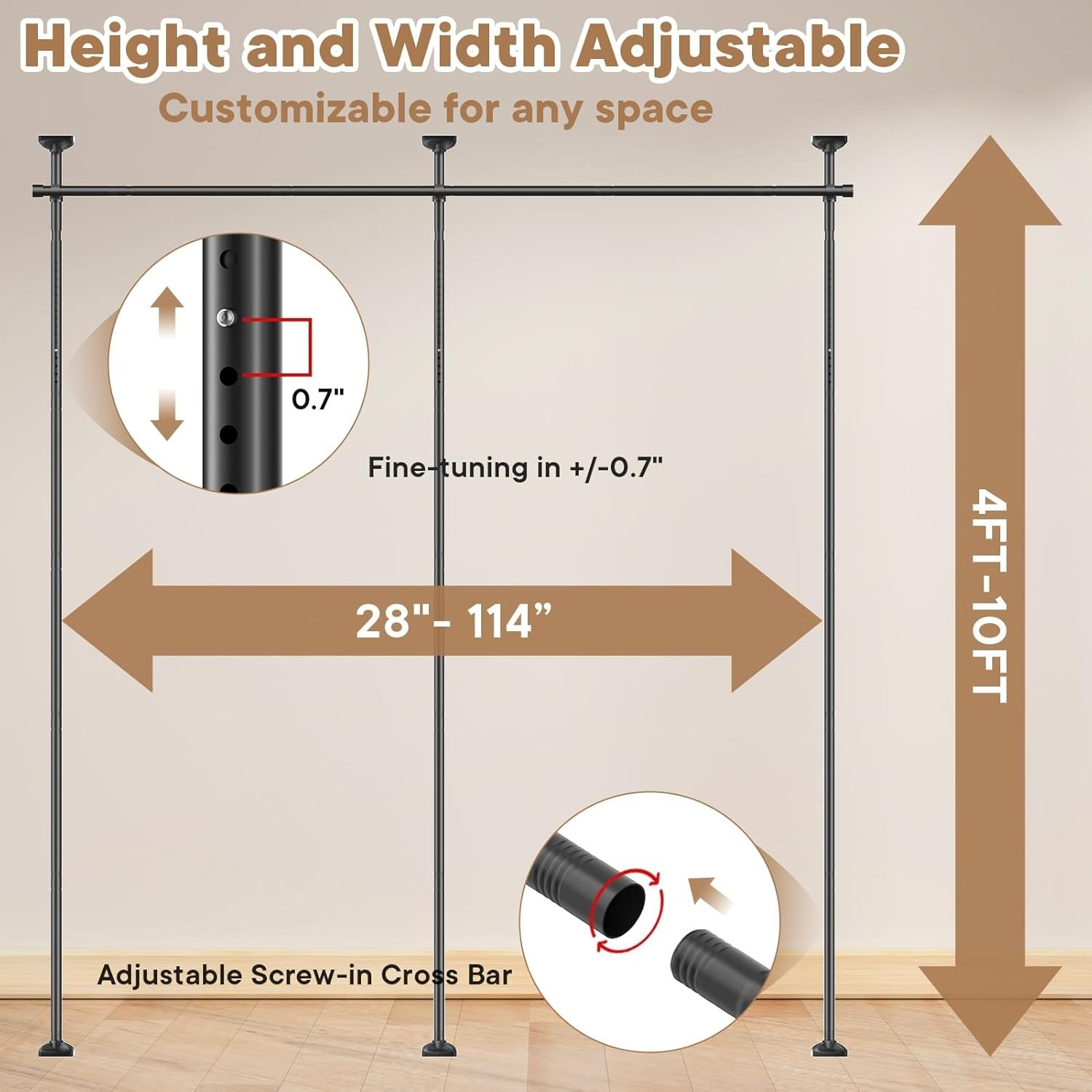 Room Divider Curtain Rod No Drilling Tension for Separation Tension Mounted New