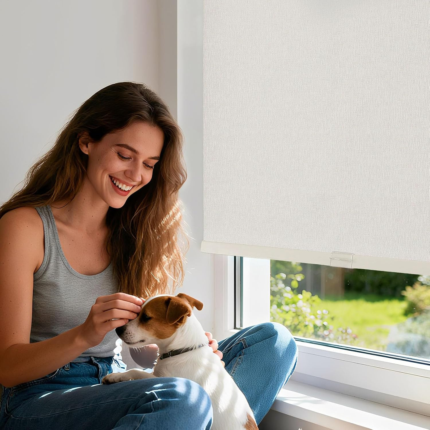 Cordless Blackout Roller Shades, Premium Woven Fabric Blinds for Indoor Windows,