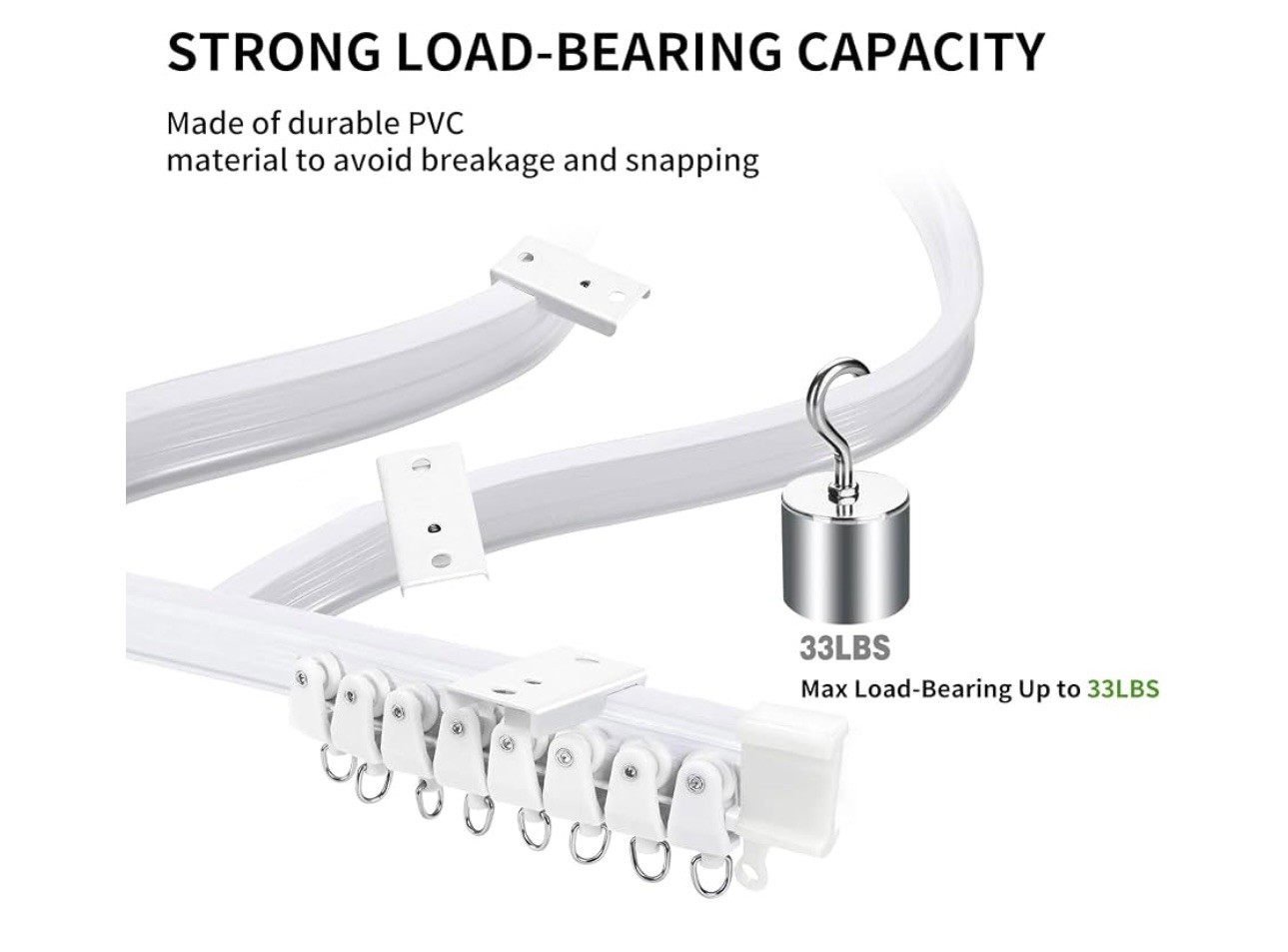 Flexible Bendable Ceiling Curtain Track, 9.8ft (3m) Curved, PVC, Metal