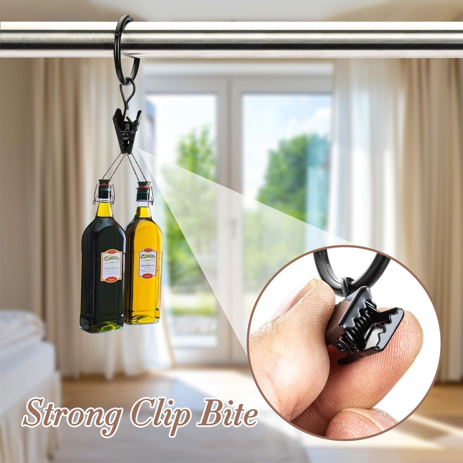 50PCS Curtain Rings with Clips – Curtain Clips Black Drapery Rings with Faste…
