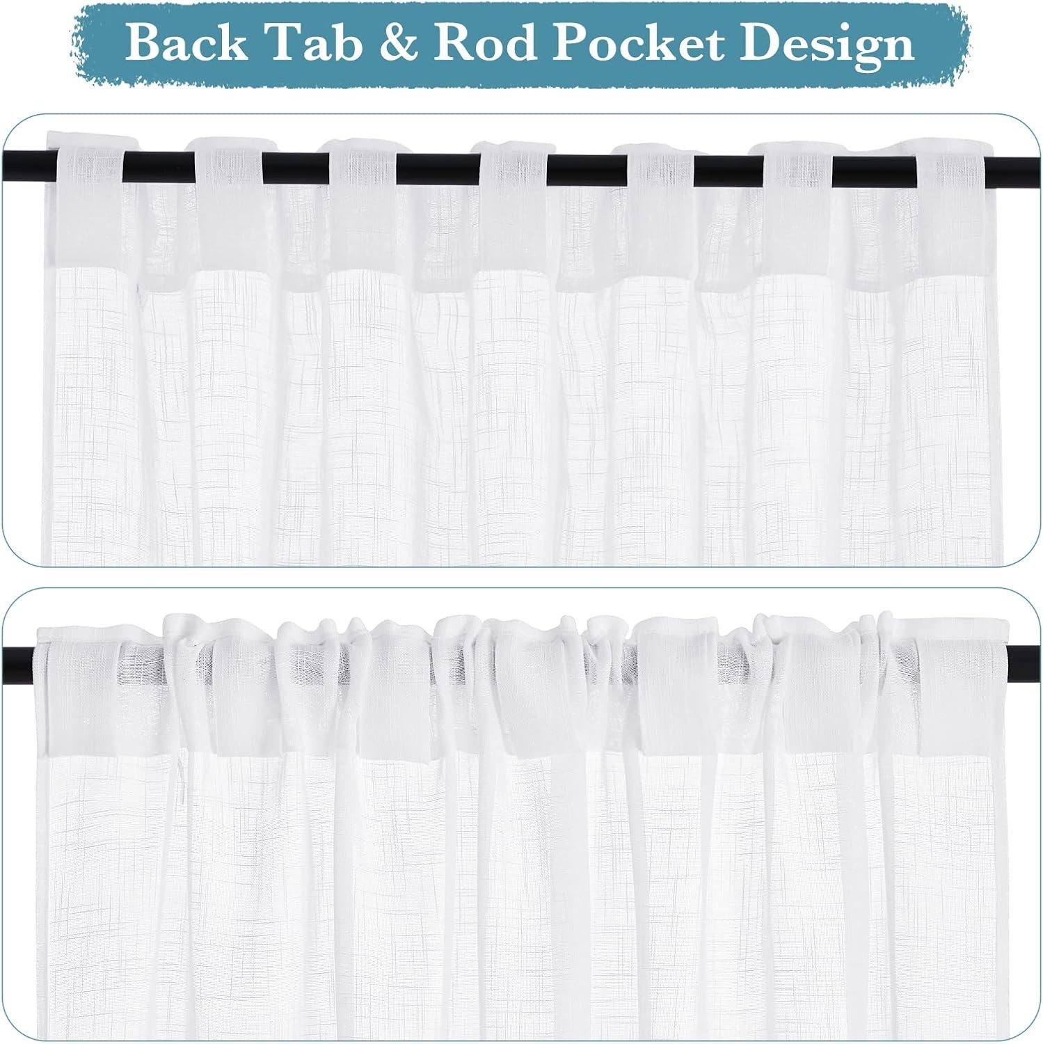 White Sheer Curtains Linen Texture Window Panels, Semi Sheer Light Filetring …