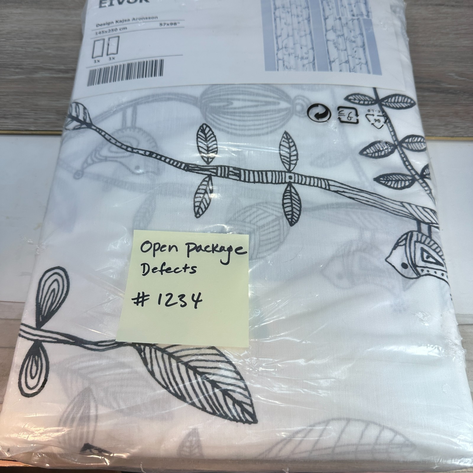 IKEA Eivor 57×98 Black & White Leaf Curtains Panels Small Defects Discount READ