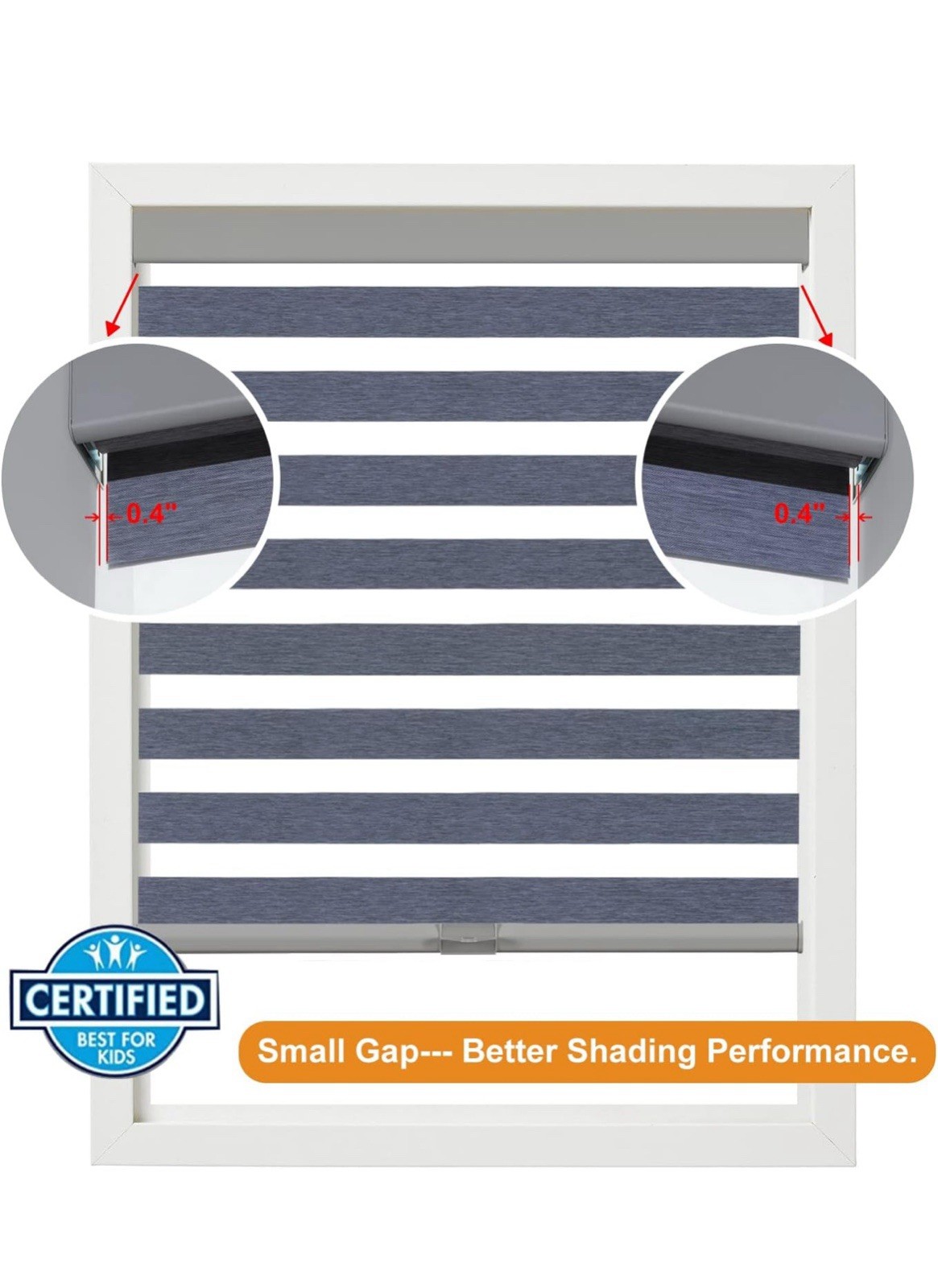Persilux Cordless Zebra Blinds for Windows (36″ W X 72″ H, Grey) Free-Stop
