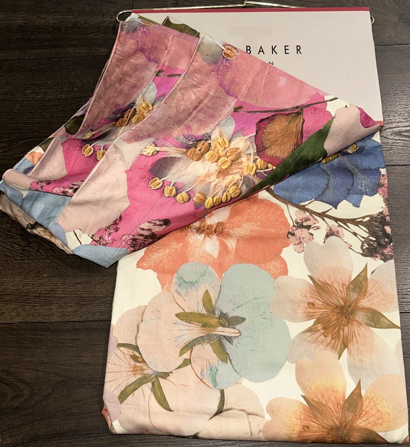 NWT Ted Baker 2 pc LINED Window Curtain Panels Pink Floral 100% Cotton 50” x 84”