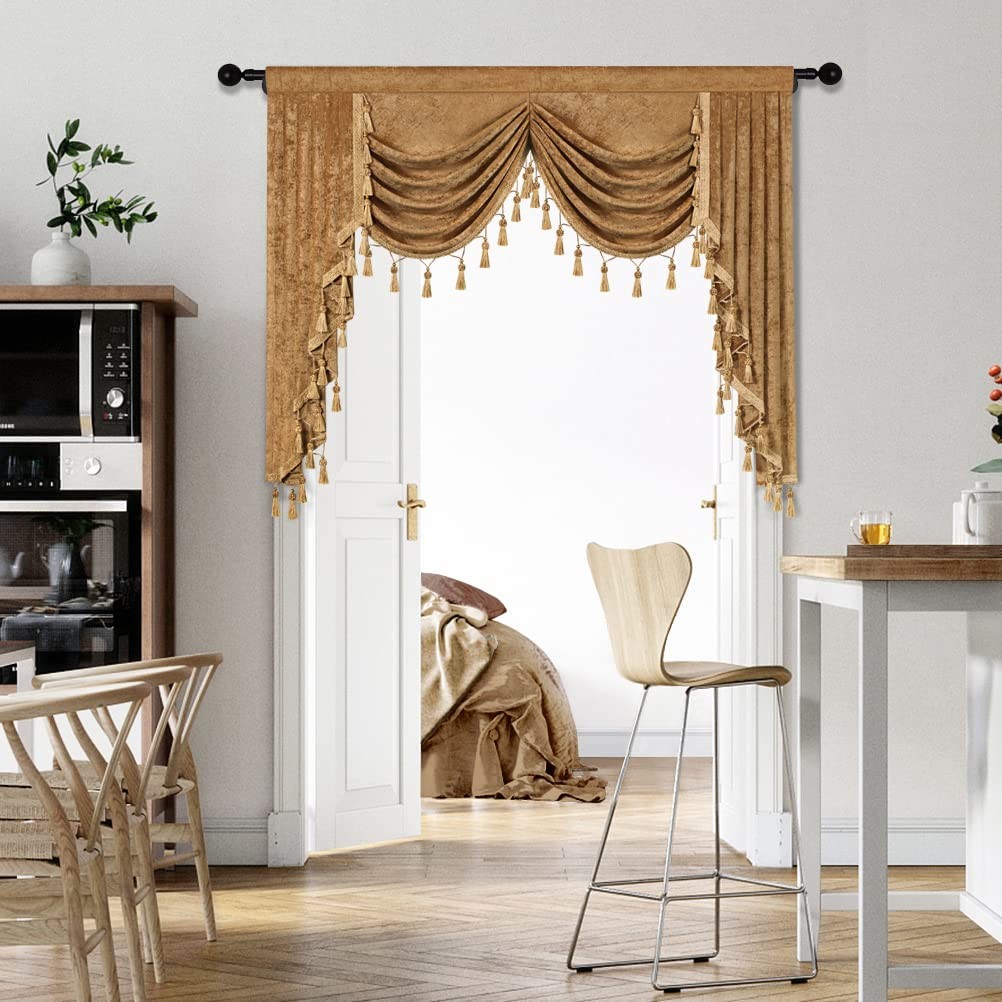Elkca Thick Chenille Window Curtains Valance For Living Room Bronze Waterfall