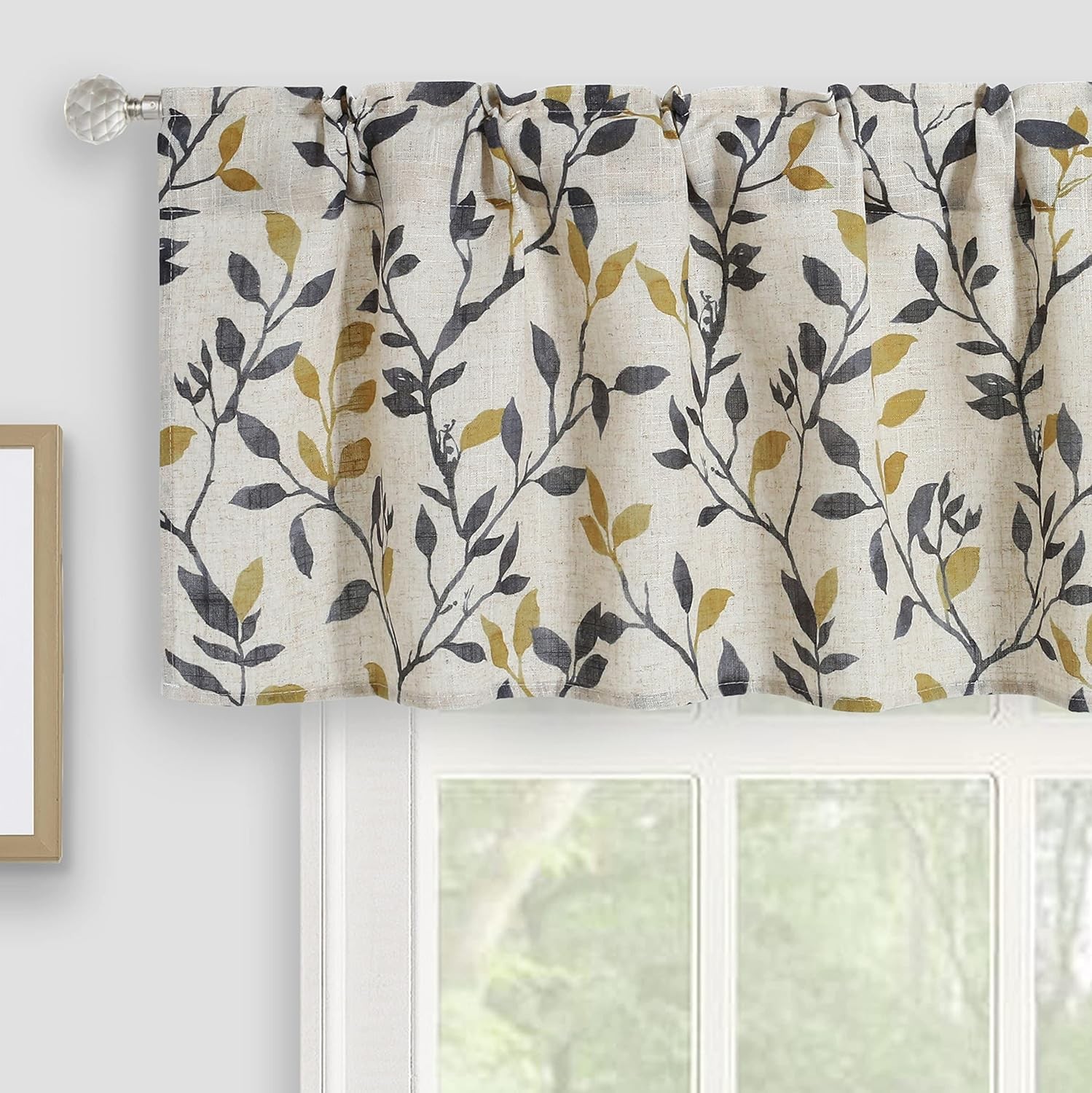 Tree Leaves Linen Kitchen Valance, Small Window Curtain Valance,54*18 Inch