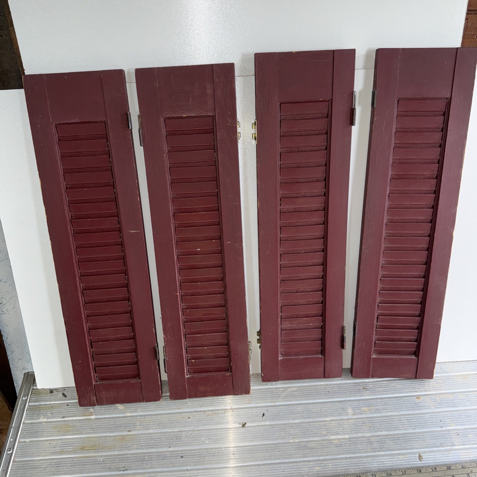 Red painted Shutters 24 1/2 X 23 louvered interior wood shutters 4 panels