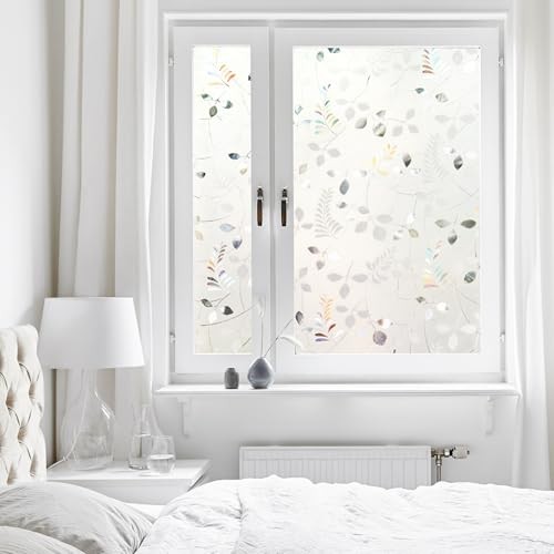 Window Privacy Film Stained Static Cling Glass Film 23.6 x 78.7 Inch 3d Leaf