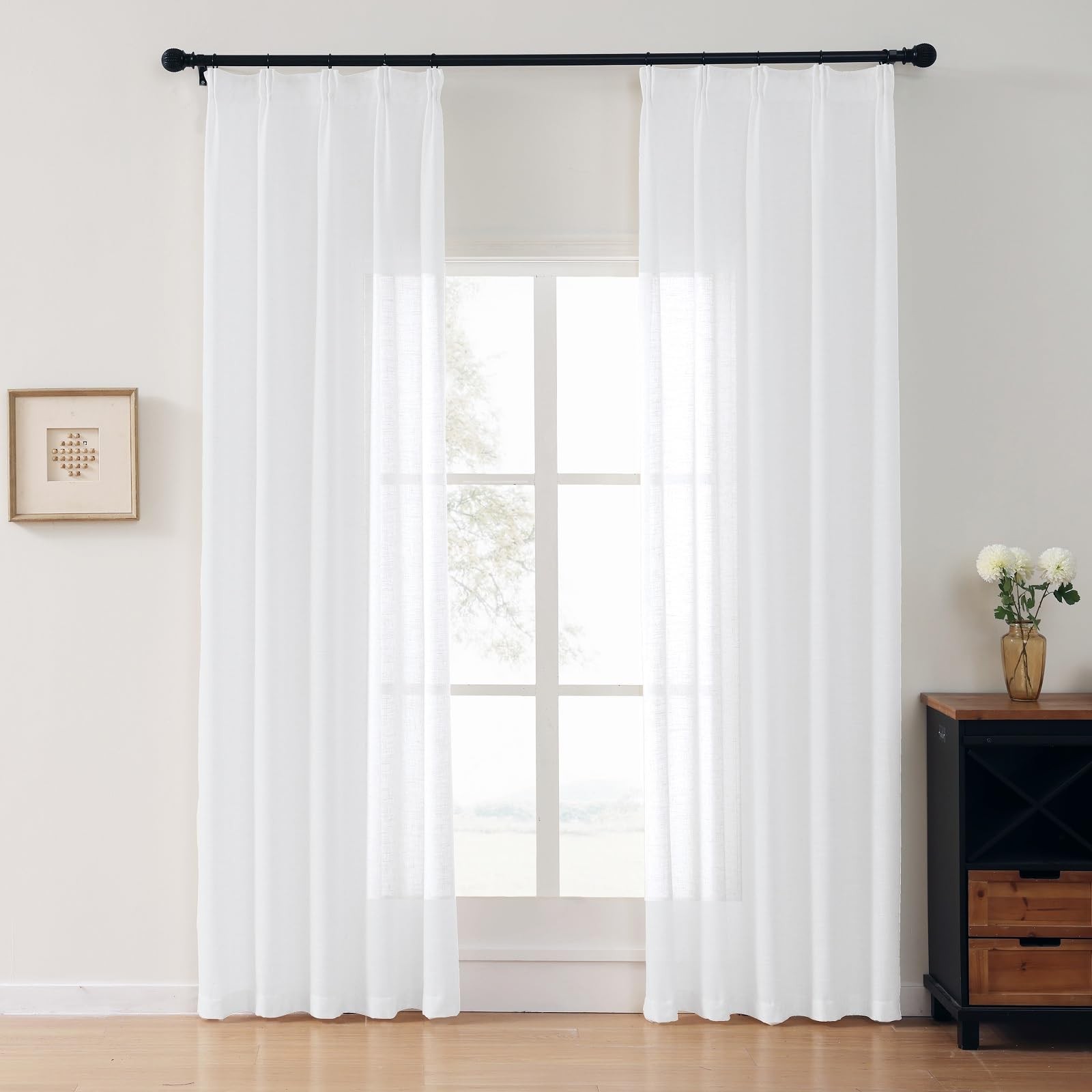 Ftinala White Sheer 96 Inches Long Cotton Linen Textured Light Filtering