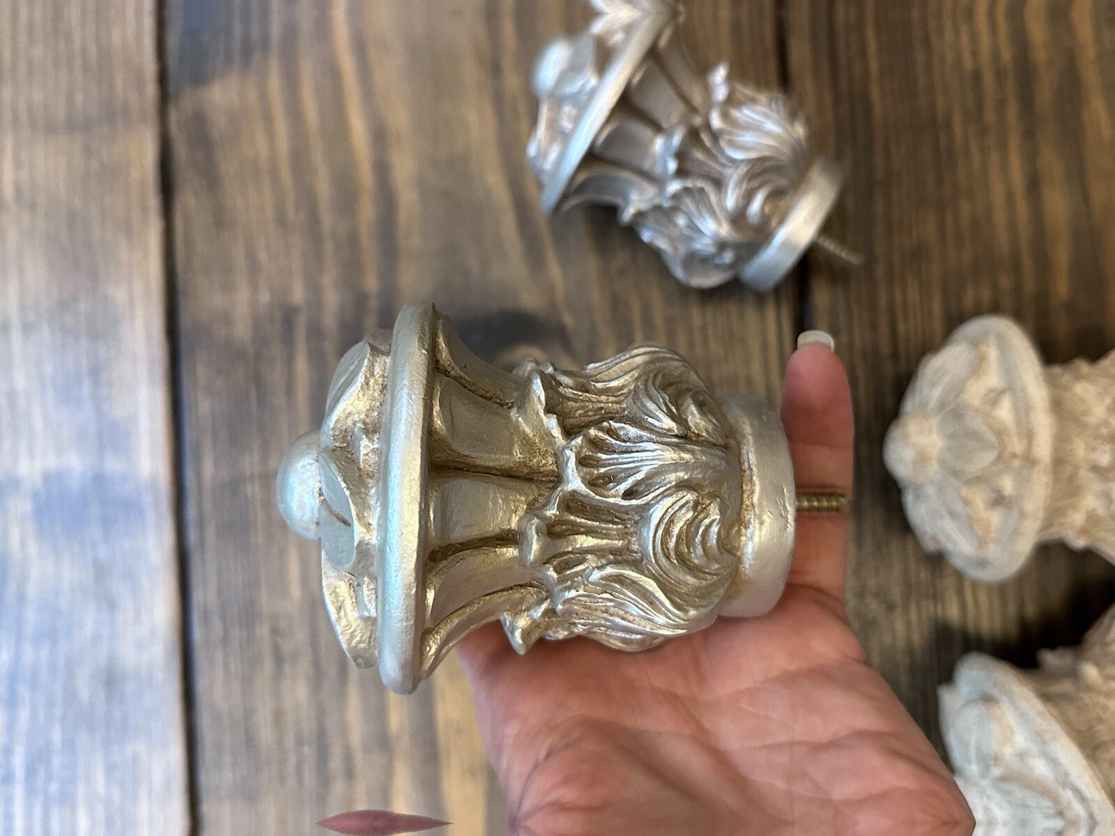 Kirsch Levolor 1 3/8” Pole Finial Pewter Off White Ornate French Regency Lot New