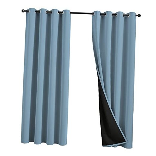 100% Blackout Curtains 96 inch Length for 52″W x 96″L (Pack of 2) Sky Blue