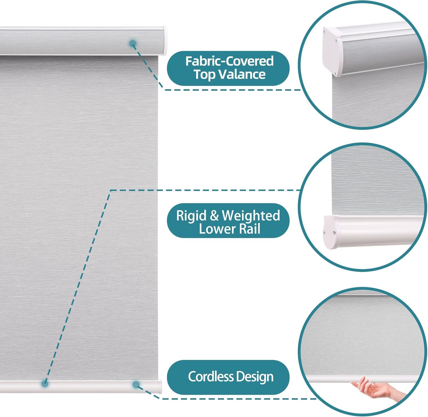 Changshade CUSTOM Blackout Cordless Window Blinds Roller Shades-White/Gray/Black