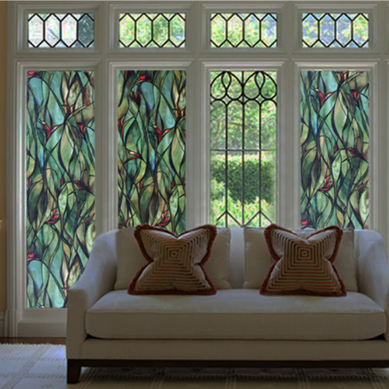 3D Orchid Stained Window Films Static Cling Glass Sticker Privacy Home Decor