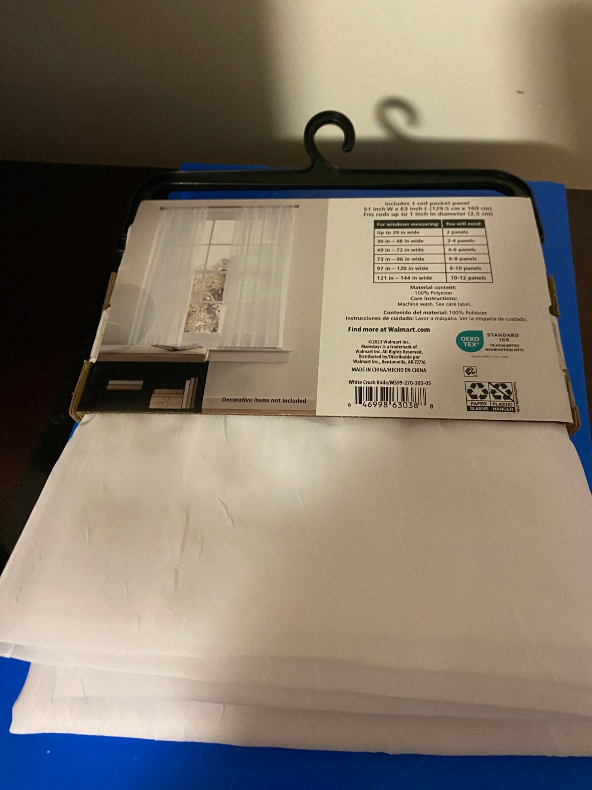 BRAND NEW MAINSTAYS SINGLE PANEL 63 INCH SHEER CRUSHED VOILE CURTAIN WHITE