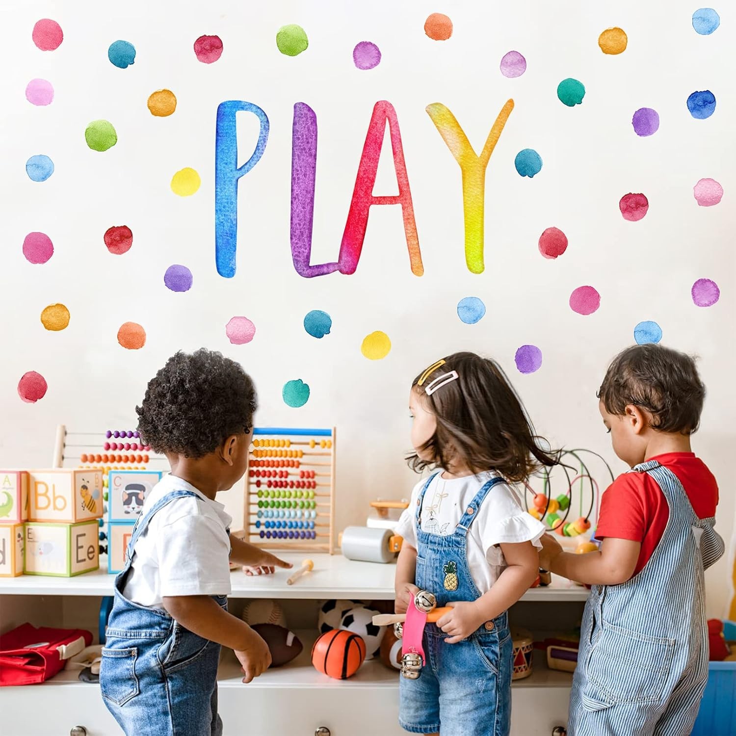 Yovkky Kids Playroom Polka Dots Wall Decals Stickers, Watercolor Play Play1