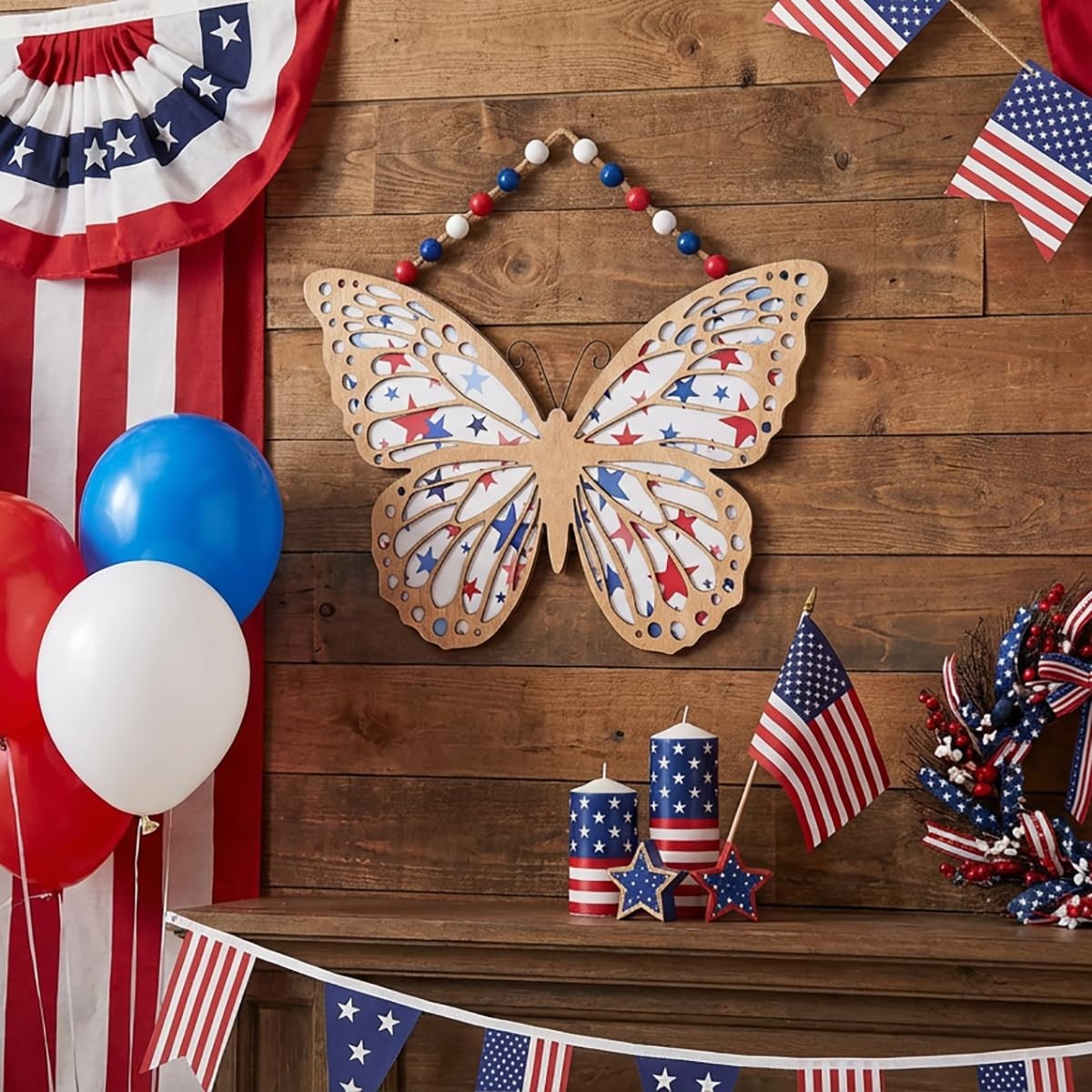 4th of July Wreath, Patriotic Wreath for Front Door, Red White and Blue Butterfl