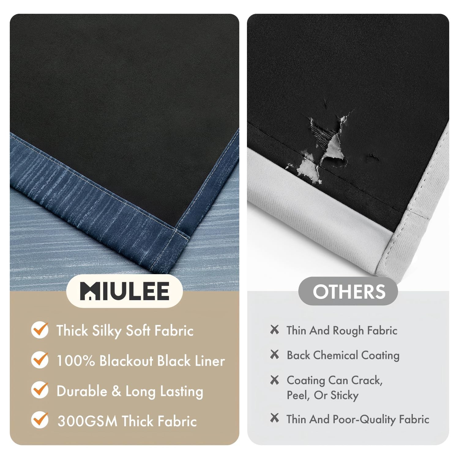 Navy Blue and Greyish White Ombre Blackout Curtains, Full Room Darkening Ther…