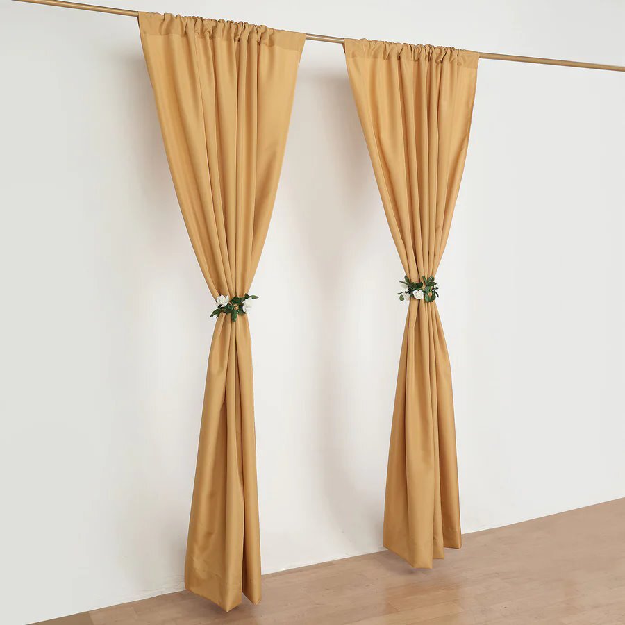 GOLD 2 Drapery Panels 8 ft Polyester Backdrop CURTAINS Rod Pockets Party Events