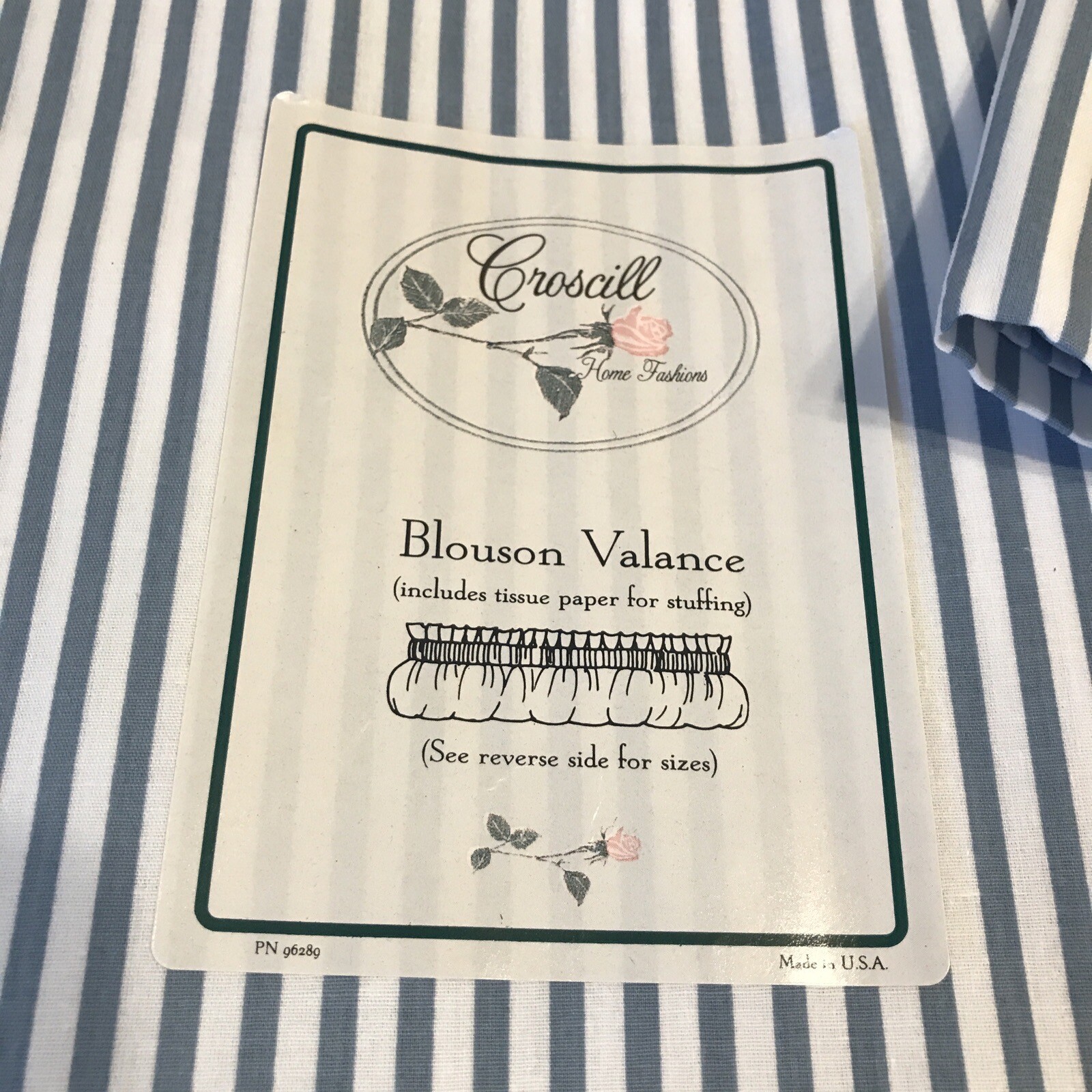 Three (3) Croscill Blouson Valances Blue/White Striped 18.5″ L x 88″ W NWT