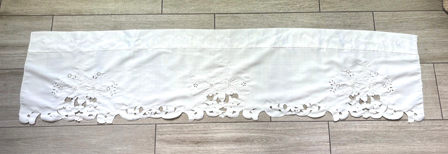 Battenburg Embroidered Cut Out Lace Curtain Valance Rod Pocket White 57” X 14”