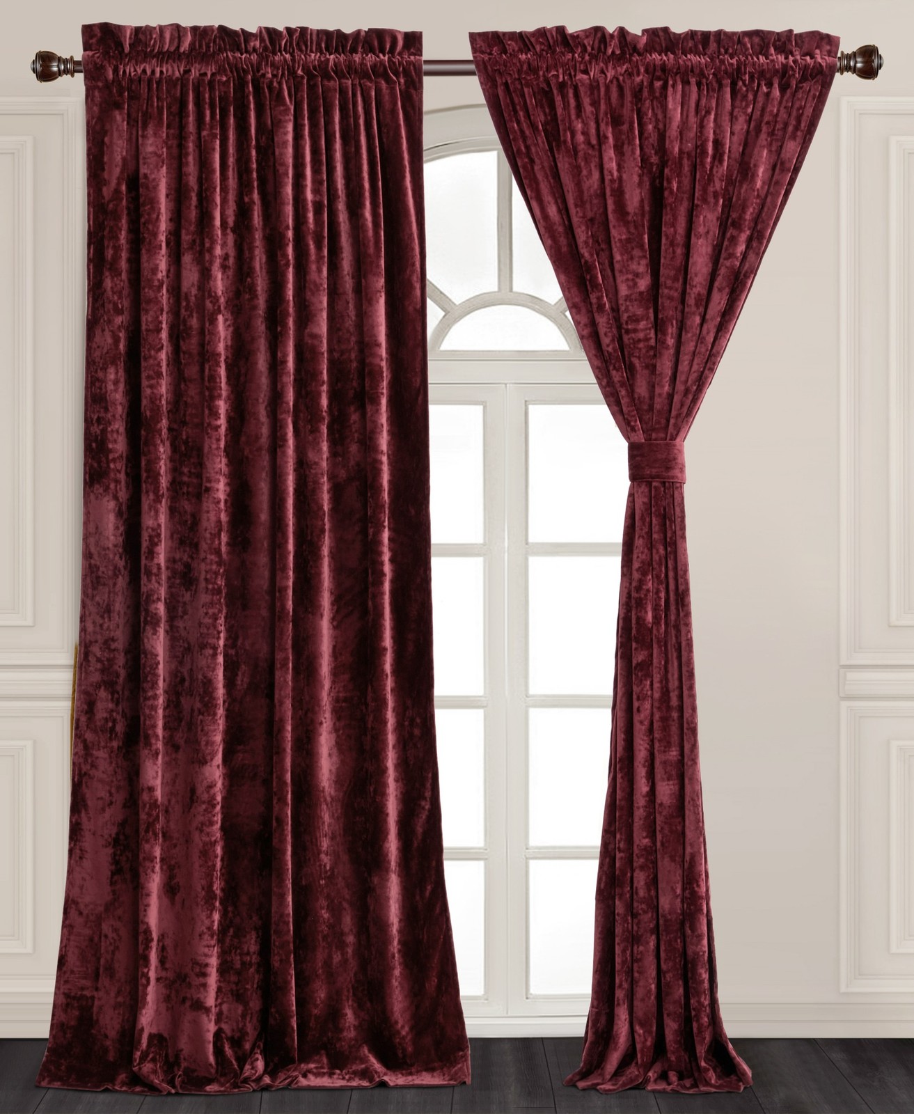 Chezmoi Collection Lux Velvet Curtains Set Rod Pocket Drapes, Set of 2 Panels