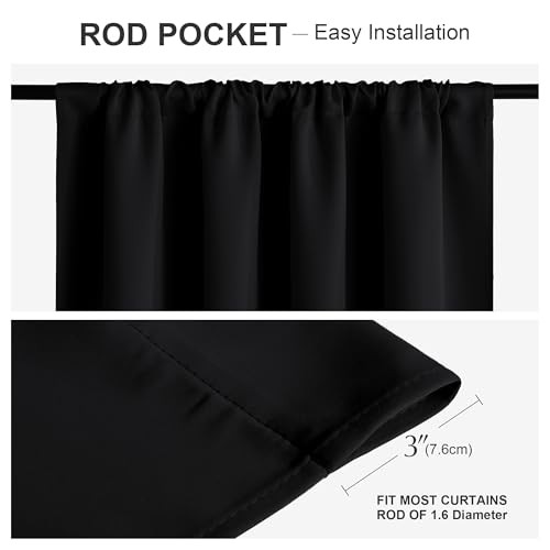 Kitchen Window Curtains Over Sink, Shortout 42″W x 45″L (Pack of 2) Black