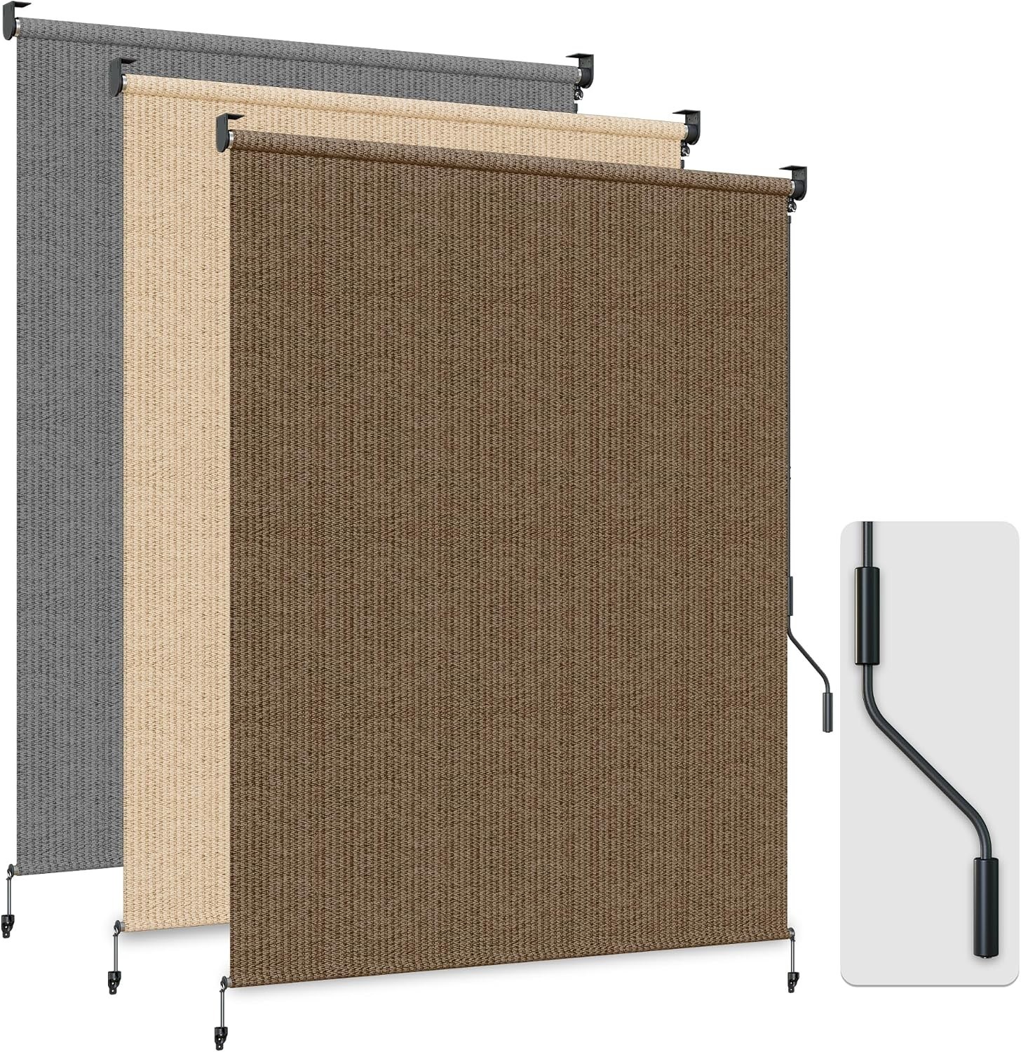 Cordless Mocha Outdoor Roller Shades, 72″ x 72″ – UV Protection & Waterproof