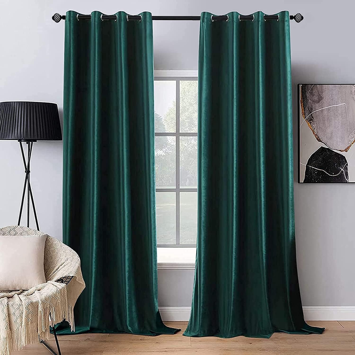 Christmas Dark Green 100% Polyester Curtains 90 Inches Long 2 Panels Room Darken
