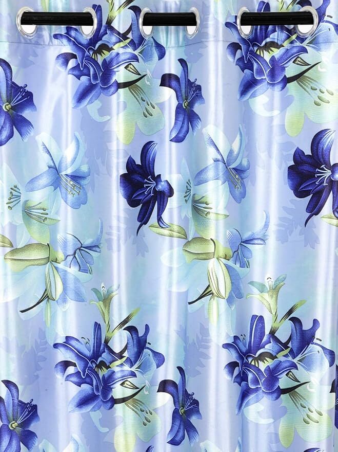 2 Pieces Blue 3D Flower Eyelet Polyester Window Curtains 5 7 9 Feet