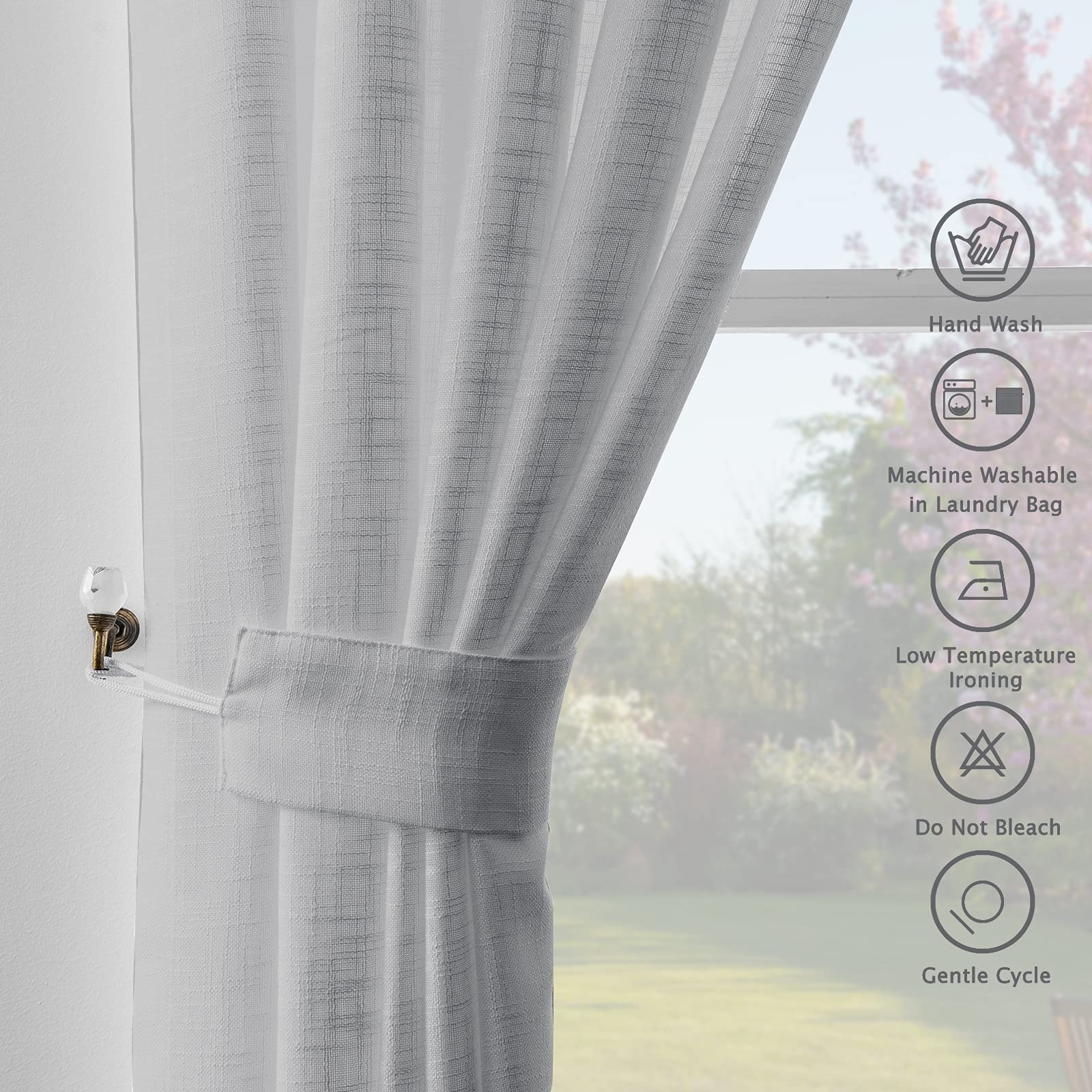 Melodieux Linen Texture Sheer Curtains 84 Inches Long For Living Room Bedroom