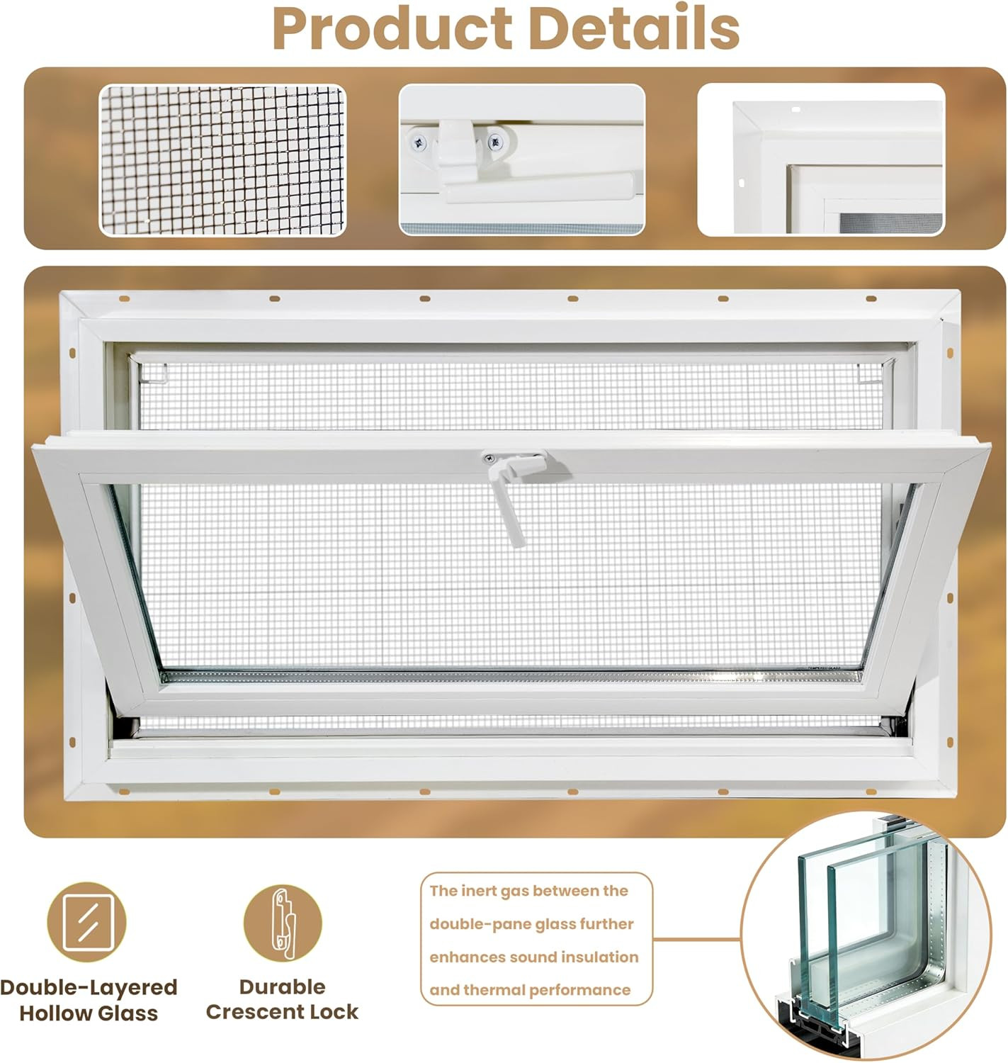 Vinyl Basement Hopper Window, Bathroom Window 32″ X 14″ White | Double Pane Insu