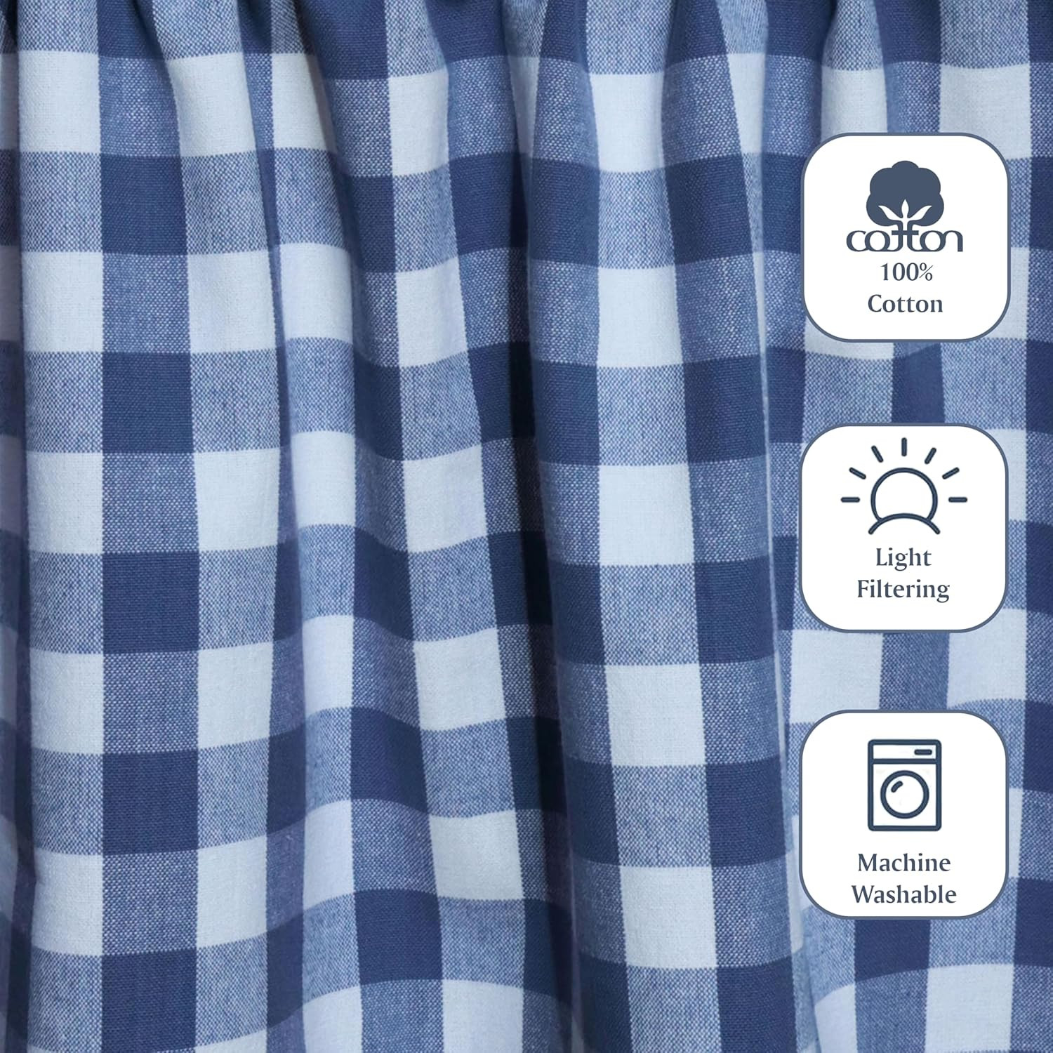 Café Curtains – Tier Window Treatment Curtains – Blue and White Gingham Check 3