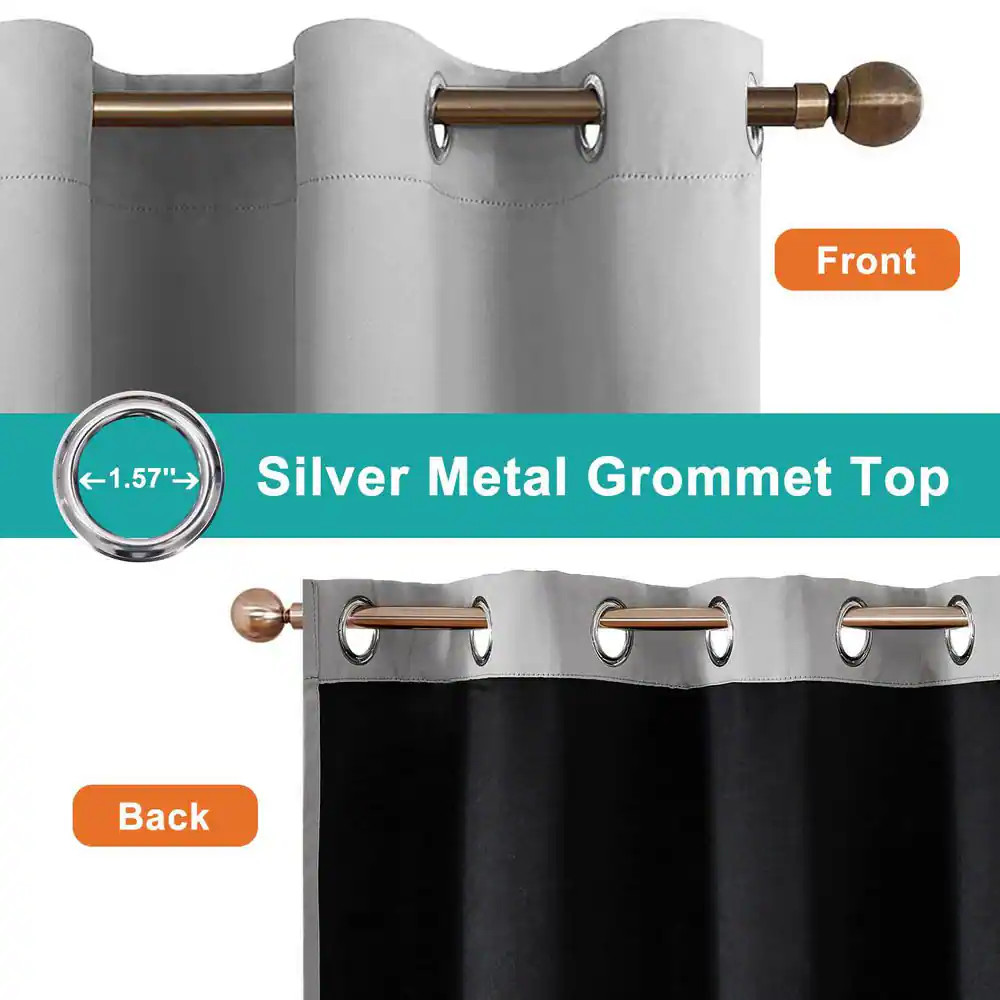 Gray Grommets Thermal Insulated with Coated Lining 52 In. W X 63 In. L Indoor Bl
