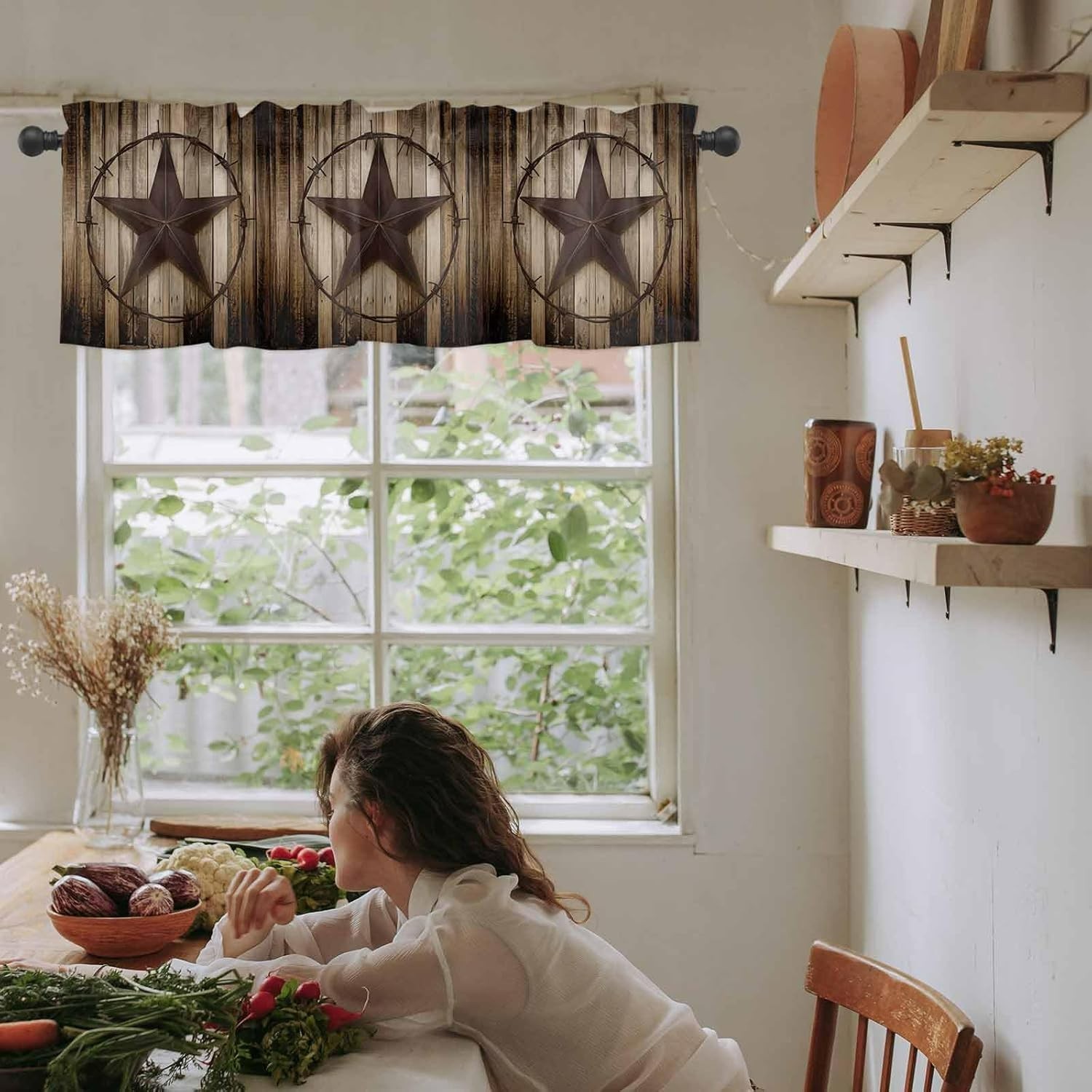 Western Texas Star Valance Curtain – Rustic Charm for Kitchen & Living Room