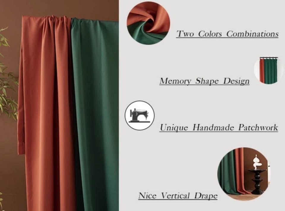 OYRING Blackout Pinch Pleat Curtains Green & Orange 42×96 Set of 2 New