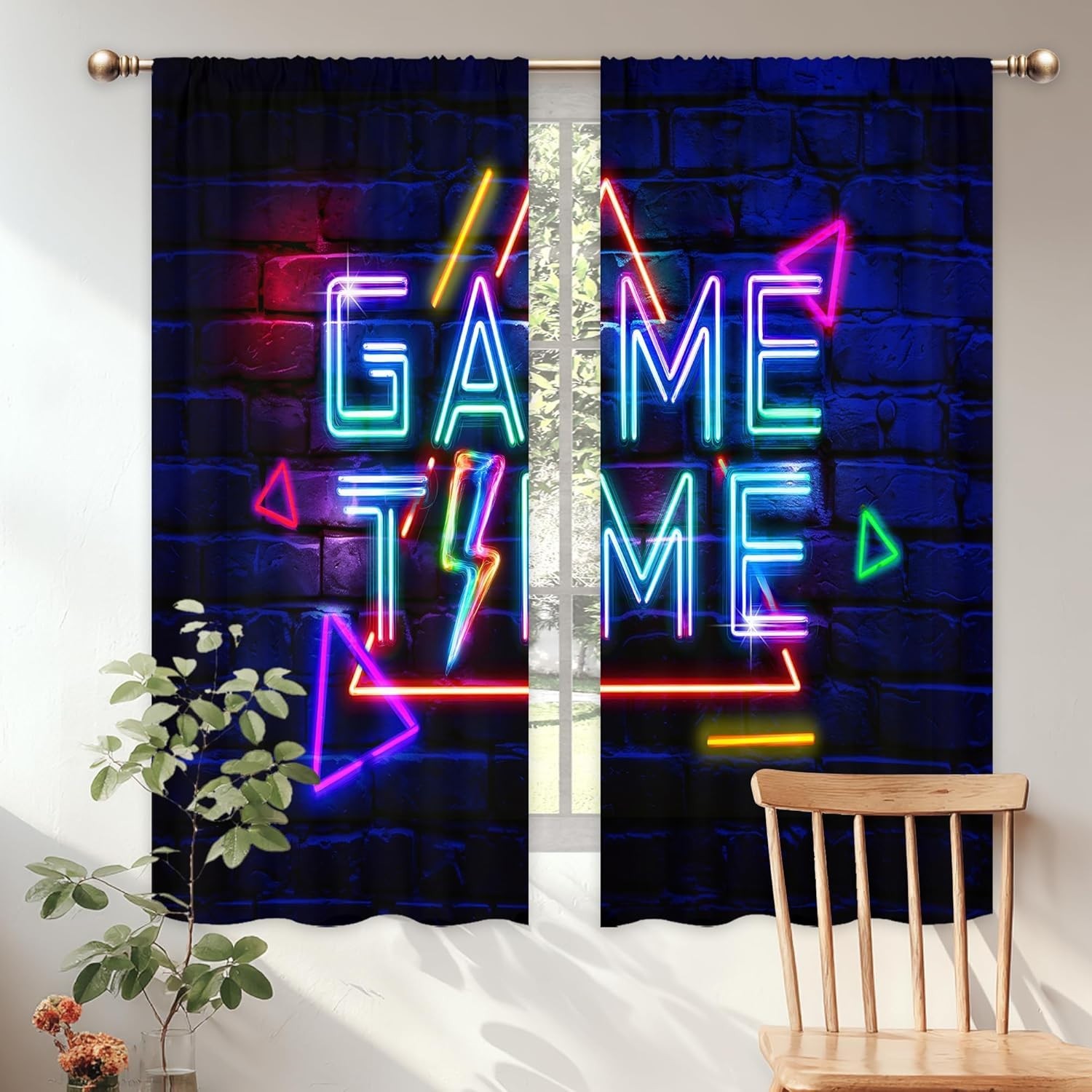 Kids Neon Gaming Curtains for Boys Bedroom 42Wx63H Inch Rod Pocket Gamer Vide…