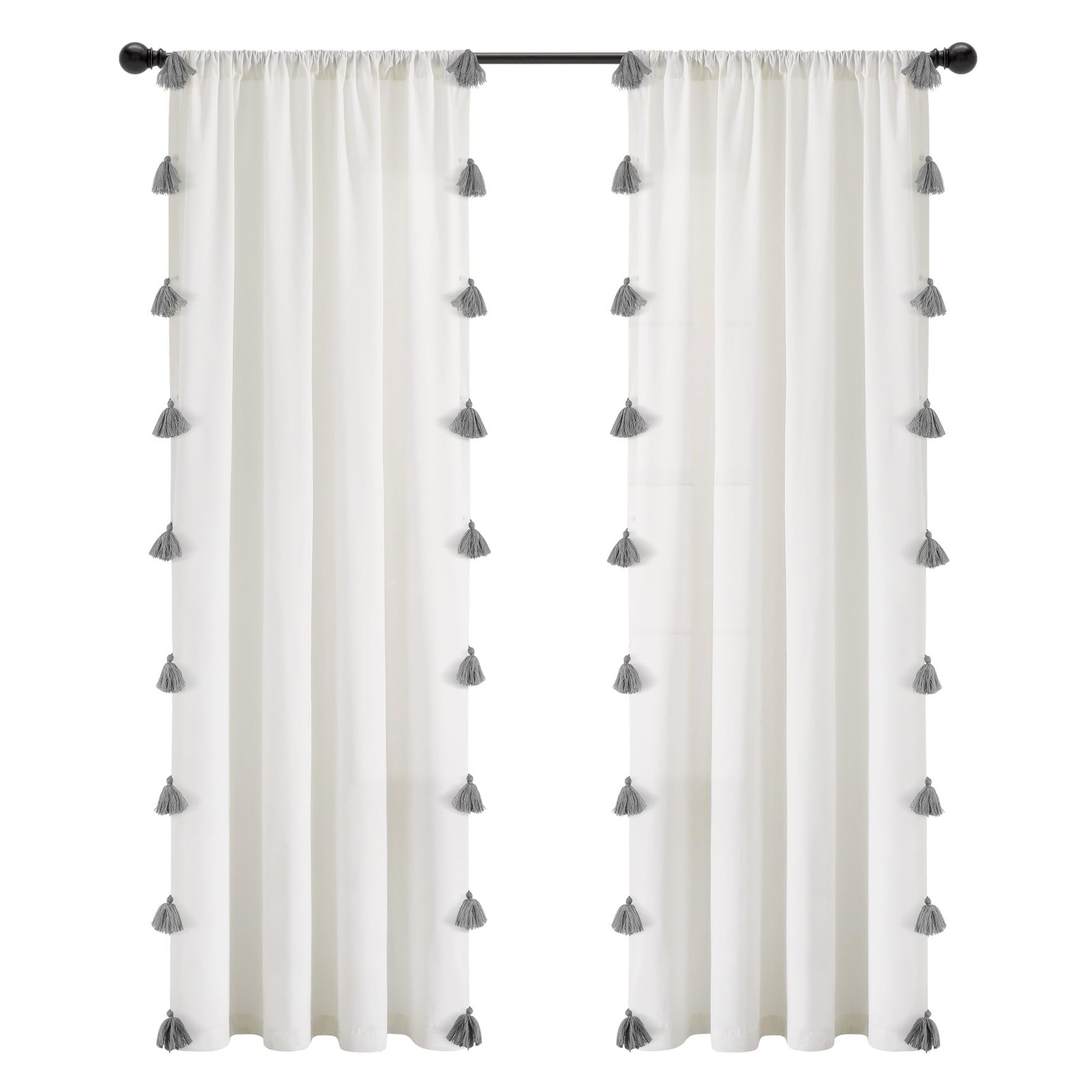 Lush Decor Boho Faux Linen Texture Tassel 52″W x 84″L (Pack of 1), White