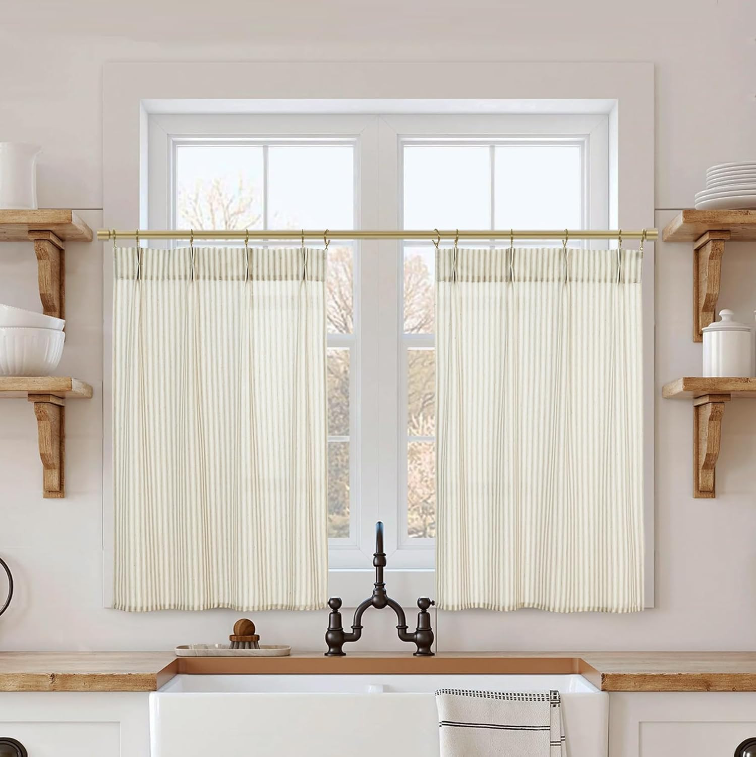 Kitchen Window Curtains over Sink 24 Inch Length Sets,Rustic Country Pinch Pleat