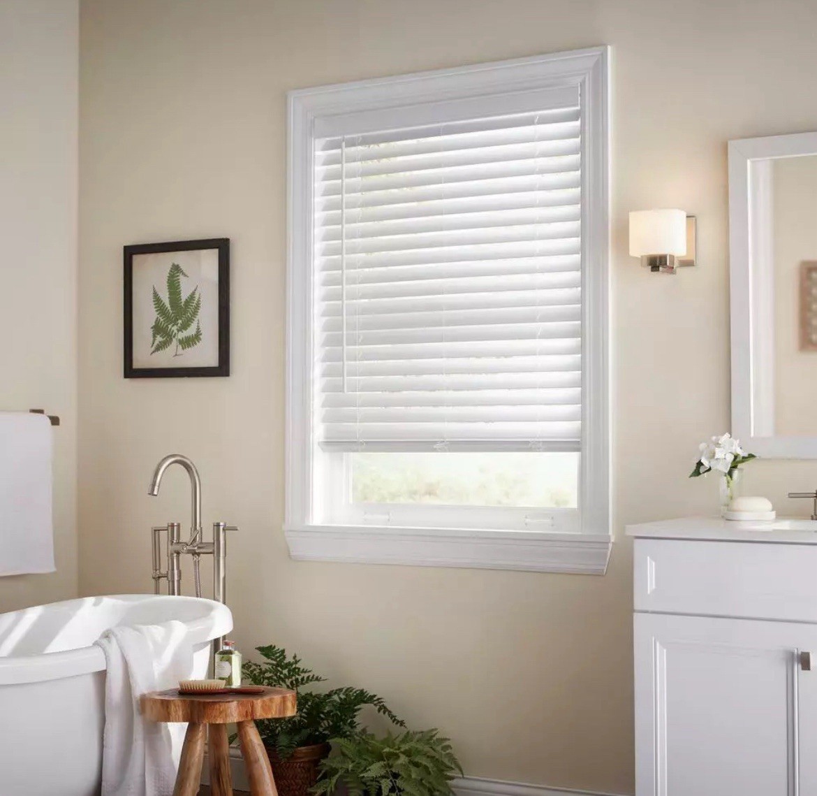 Cordless Faux Wood Blind Width 71-1/4×48 Length. 2in White Window Treatment Easy