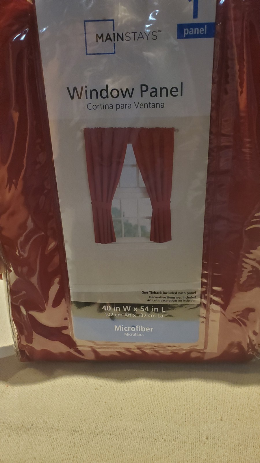 Window (1) Panel & Tieback Mainstays Red Sedona 40″ W x 54″ L NIB Microfiber