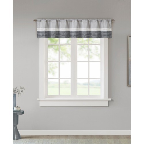 Madison Park Salem 18×50 Gray Polyoni Pintuck Stripe Window Valance Rod Pocket