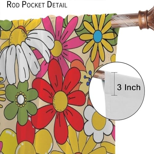 Boho Floral Vintage 70s Window Curtains, 20.5″W x 45″L (Pack of 2) Style-6