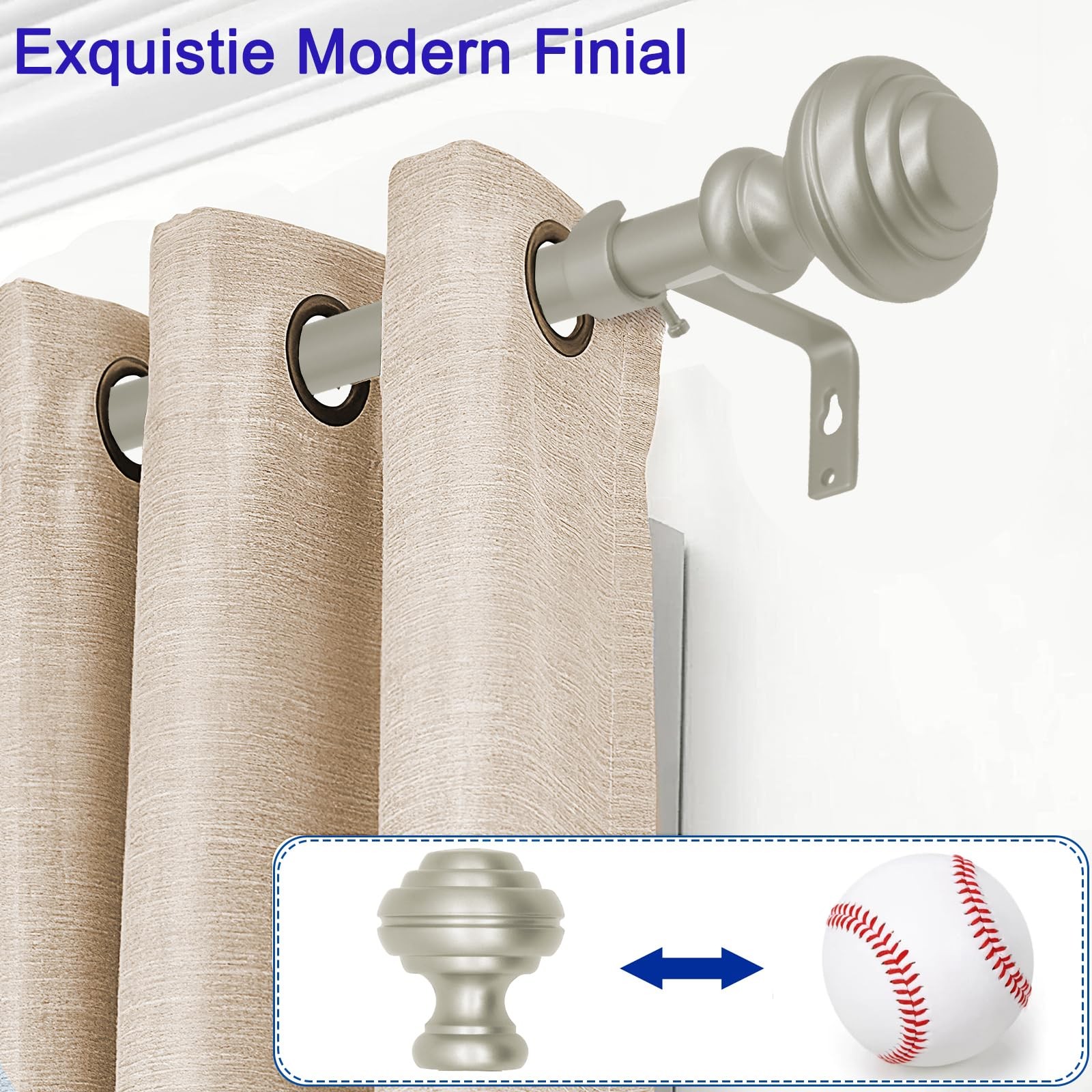Nickel Heavy Duty Adjustable Decorative Window Curtain Rod 3/4 In 4884 Inch