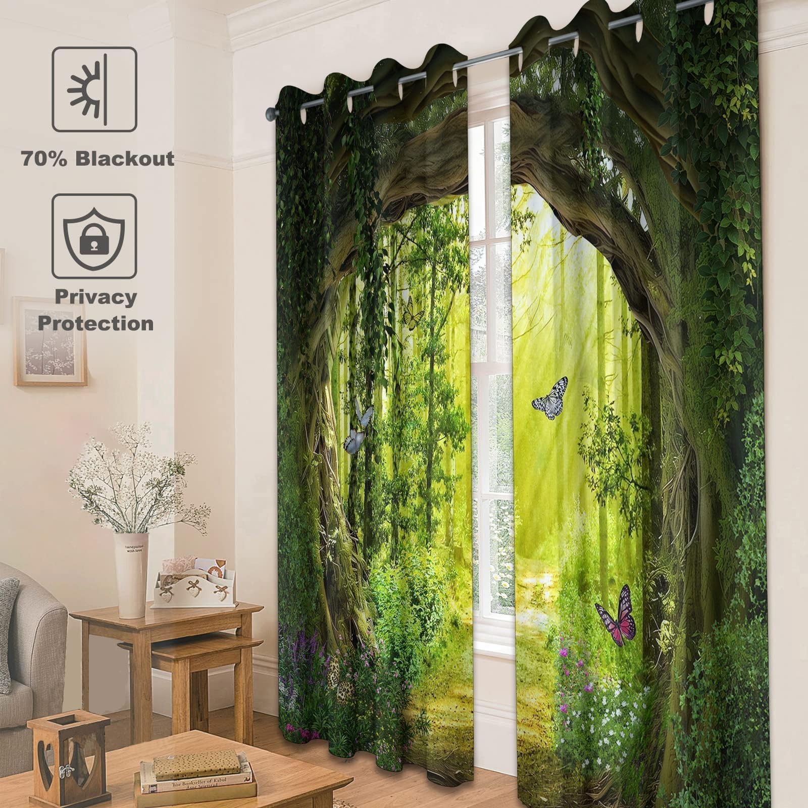 dueeia Enchanted Forest Blackout Curtains, 84 X 52 Inch, 2 Panels