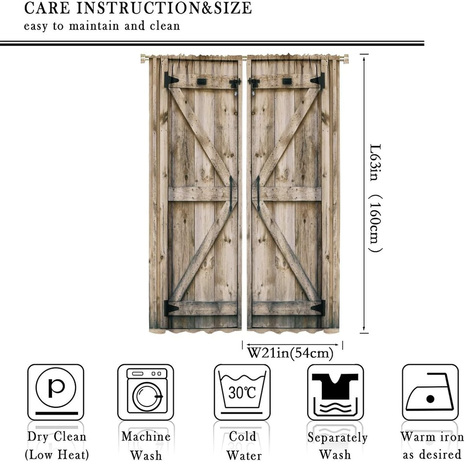 Rustic Wooden Barn Door Blackout Windows Curtains, Old Wooden Door with Planks