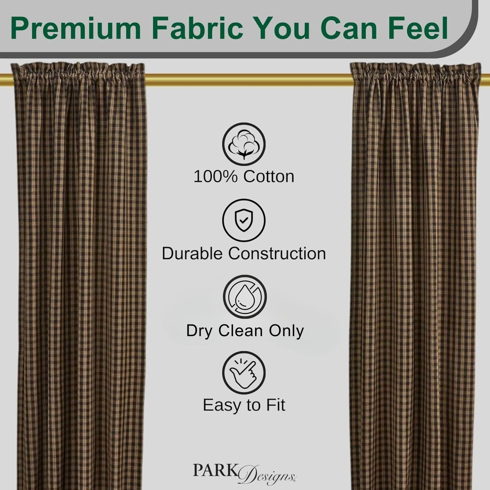 Sturbridge Lined Curtain Panel Pair 84″, Black