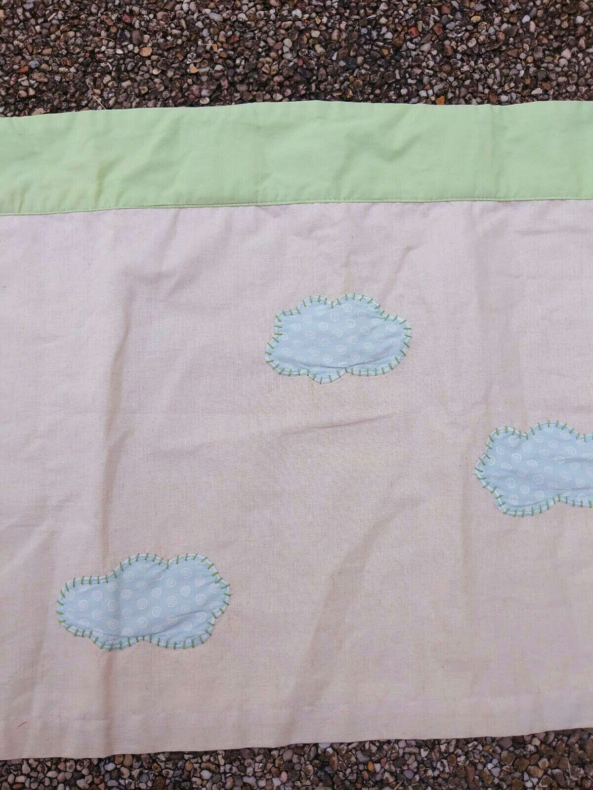 Pottery Barn Kids Embroidered Clouds Peach Green Curtain Valance VTG 44 X 18