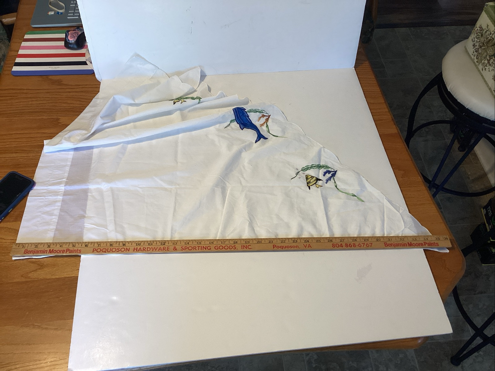 Unbranded curtain set of 4 2 curtains 2 sways fish ocean cross stitch beach